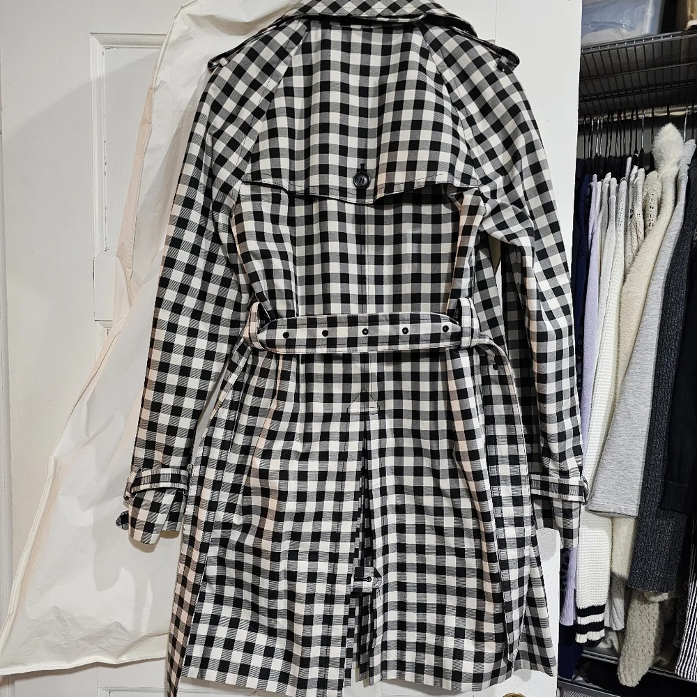 Coach Check Trench Coat Black White Gingham Checkered Rain Coat Double Breasted - Picture 6 of 12